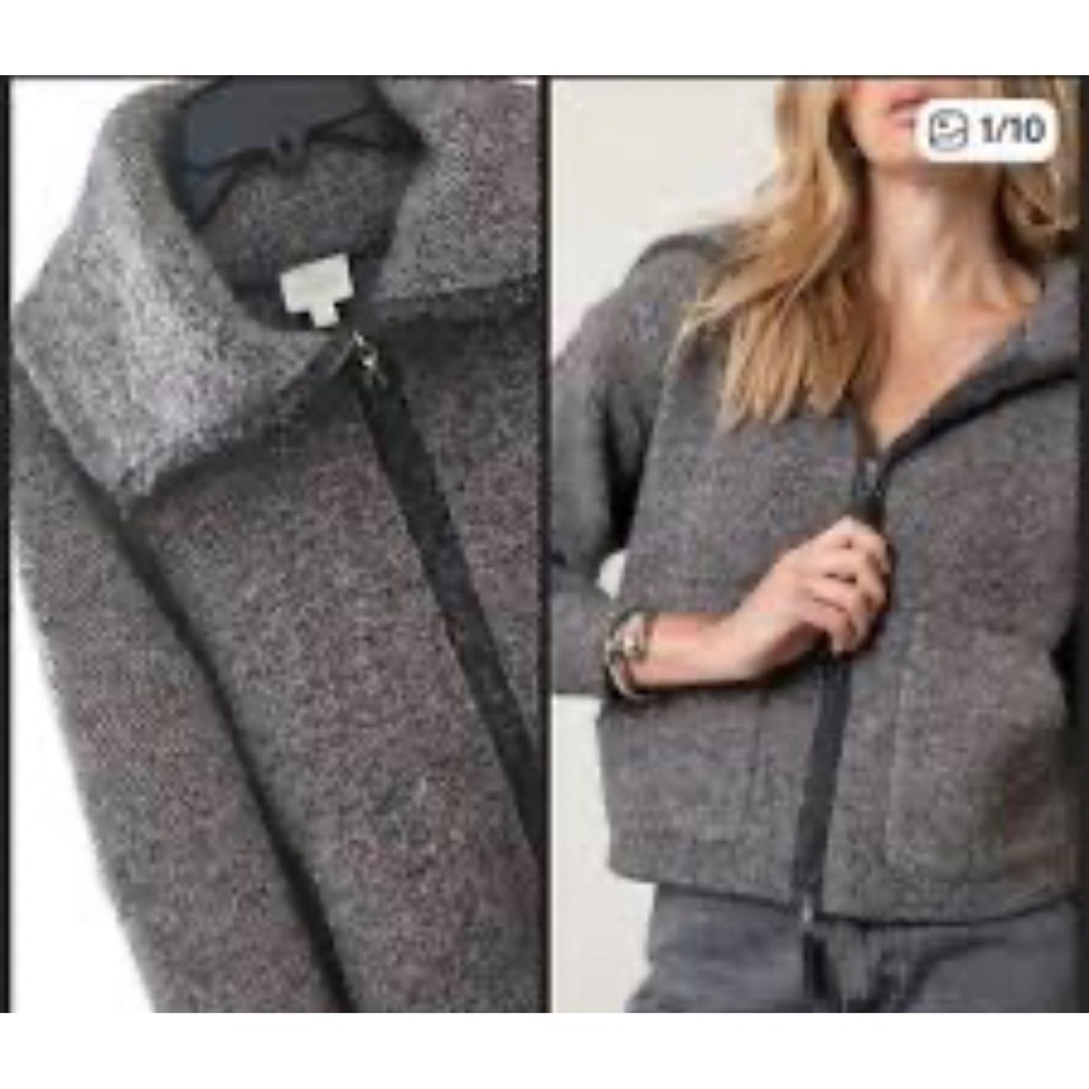 NEW Cyrus Women‎ Zip Up Sweater Jacket L Grey Multi Wool Blend Marled Knit Cabin